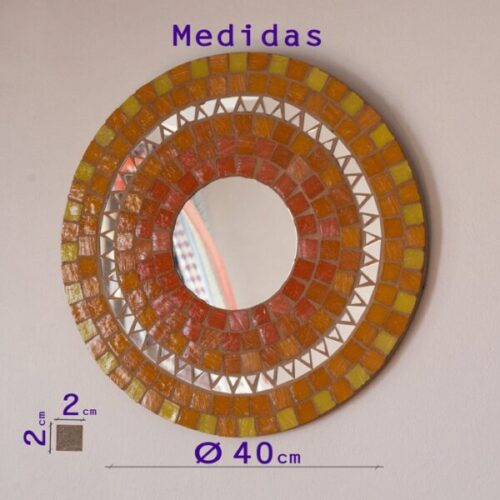 medidas Espejo Redondo de Venecitas Naranja 40cm